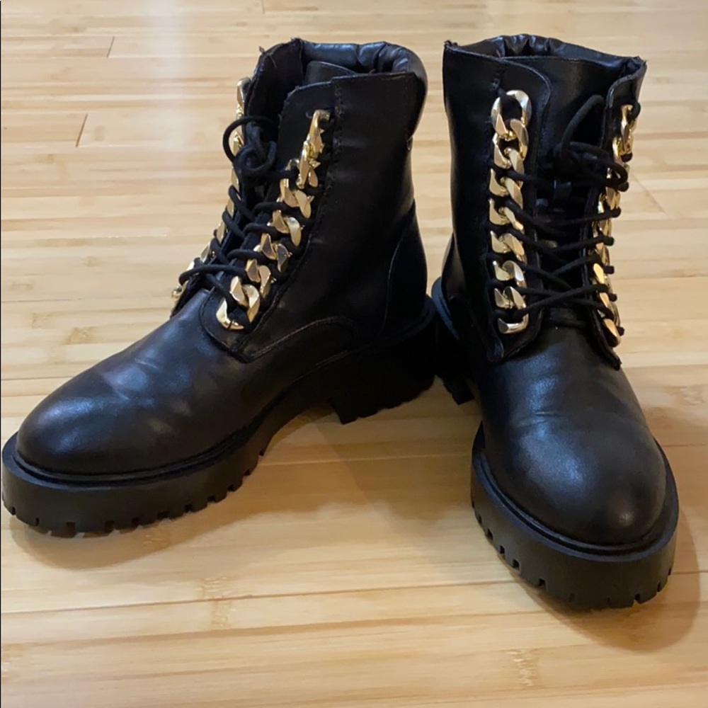 Black Combat Boots with Gold Chain!